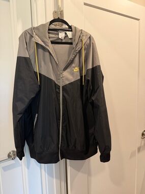 Nike Black and Gray Hooded Windbreaker with Yellow Details